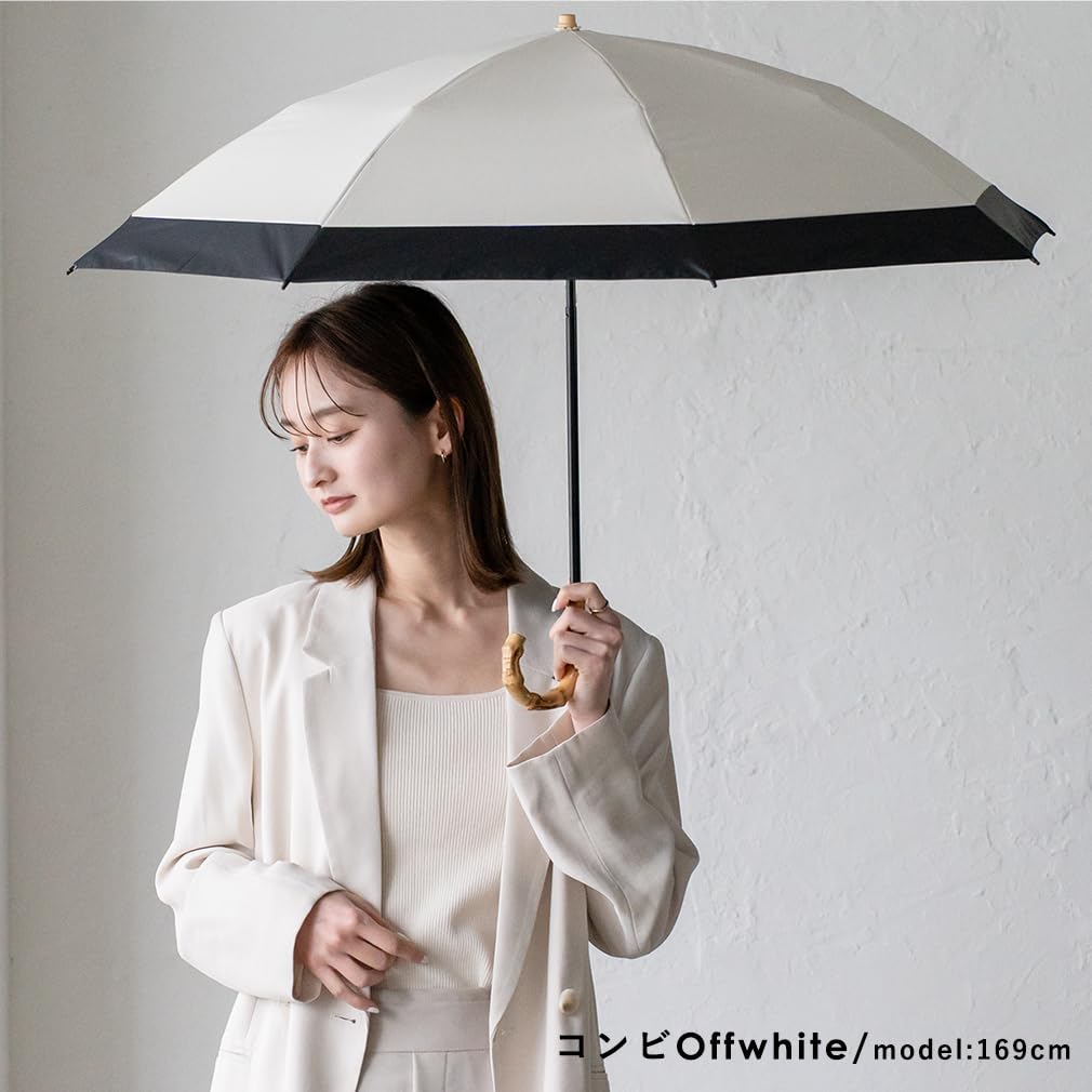 VITAFELICE Folding Umbrella Both Sunny and Rainy and Women's 2-Way Double-Tier (for Days) Pru-30177z (Combined Off-White Black)