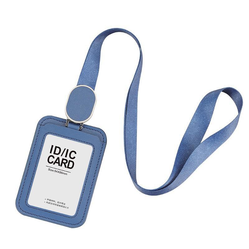 Durable Leather ID Card Holder with Retractable Lanyard, Waterproof, Dual-Orientation Use