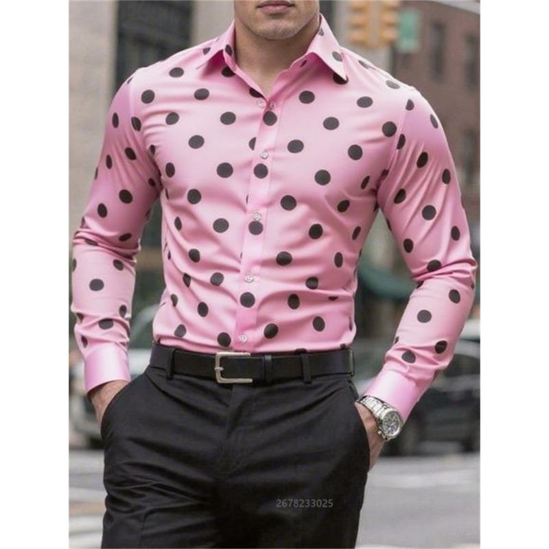 Herrenhemd Langarmhemd Gepunktet Revers Knopf Lässig Outdoor Atmungsaktiv Bequem Modetrend Neu Vielseitige Kleidung