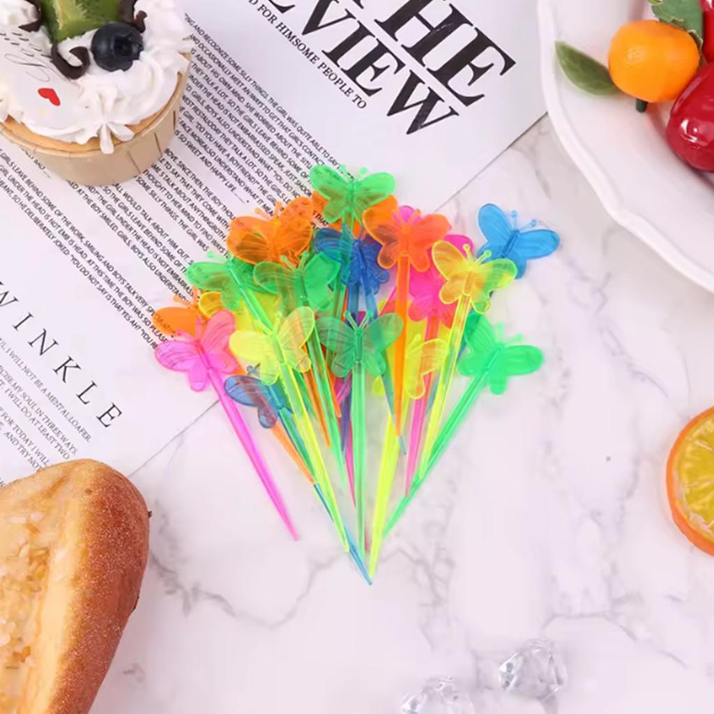 25pcs-Butterfly Mini Fruit Fork Children's Snacks Cake Dessert Food Toothpick Bento Lunch Snacks Cake