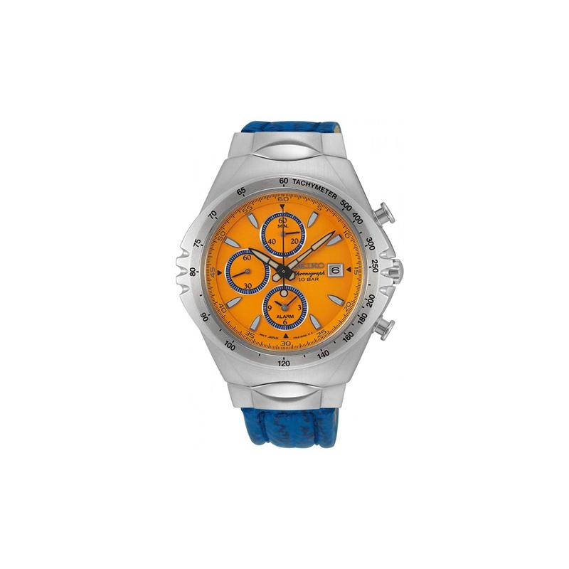 

SEIKO 100 meters waterproof, Quartz, leather strap, , same style for men and women, orange dial SNAF83PC