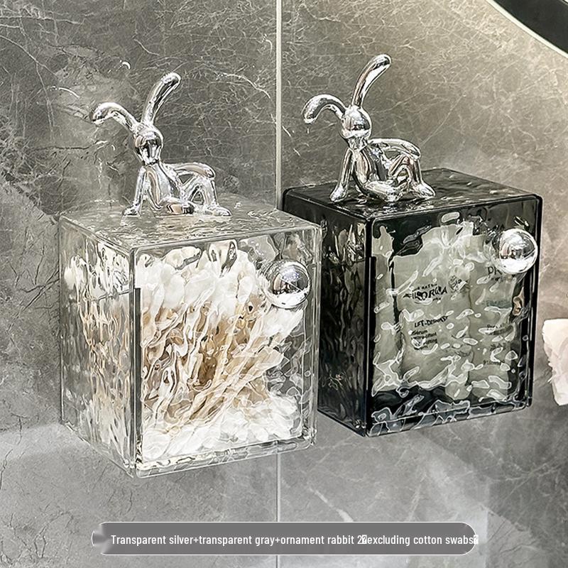 Wall-Mounted Transparent Bathroom Organizer: Cotton Swab Box, Mirror Cabinet, Cotton Pad Holder, and Lipstick Display Rack