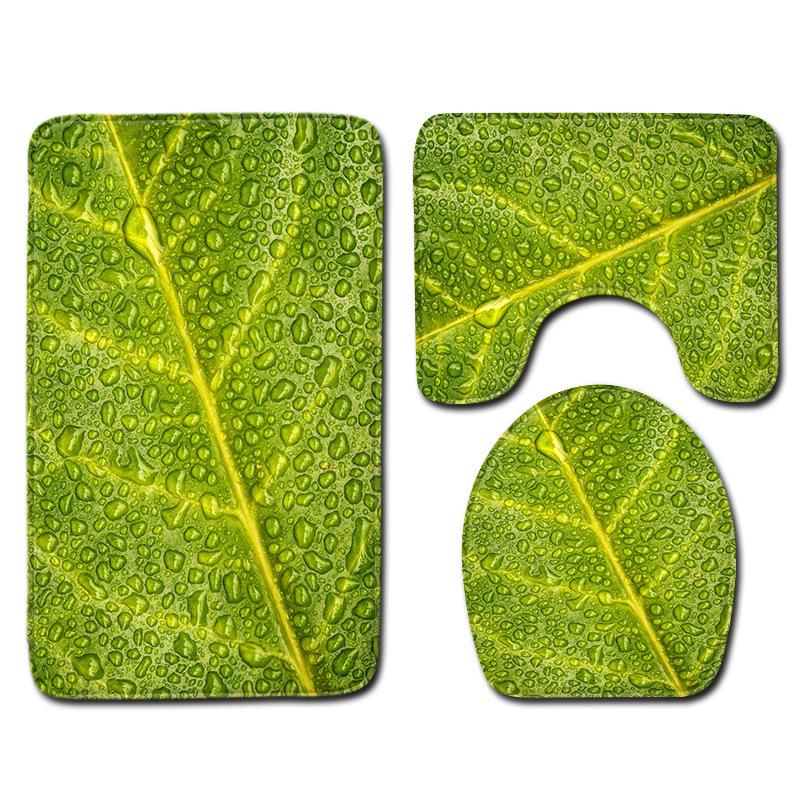 Toilet Three-Piece Bathroom Decorative Floor Mat Doormat Combination Water Drop Green Leaves Natural Scenery