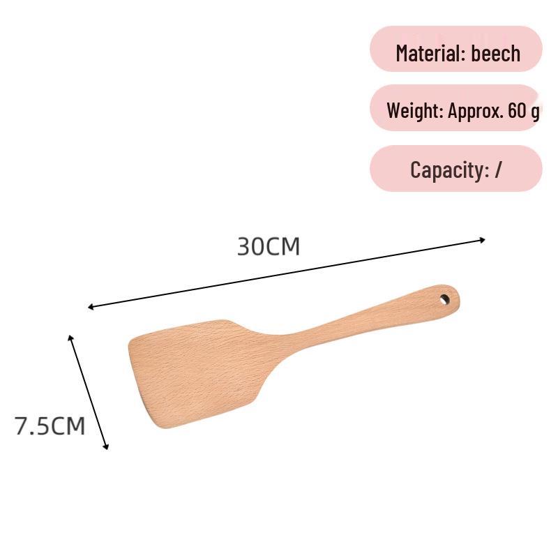 Japanese Beech Wood Spatula: Unpainted, Unwaxed, Non-stick, Long Handle