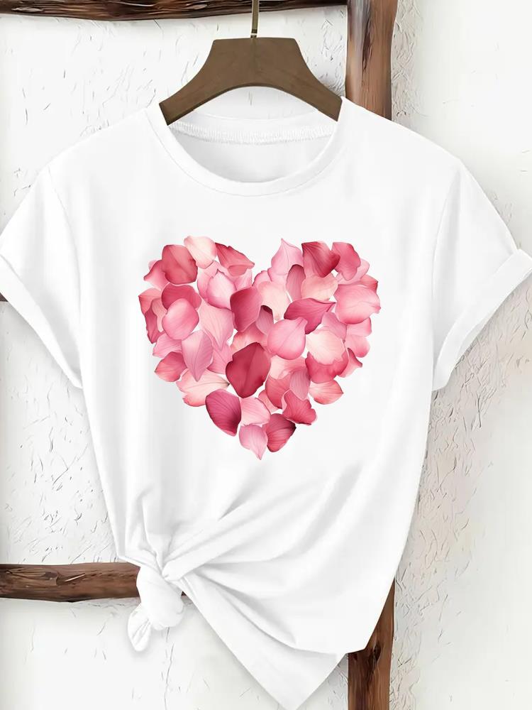 (Asiatische Größe) Damenbekleidung T-Shirt Aquarellblume niedlich Damen-Print T-Shirt Top Mode Damen Kurzarm Grafik T-Shirts