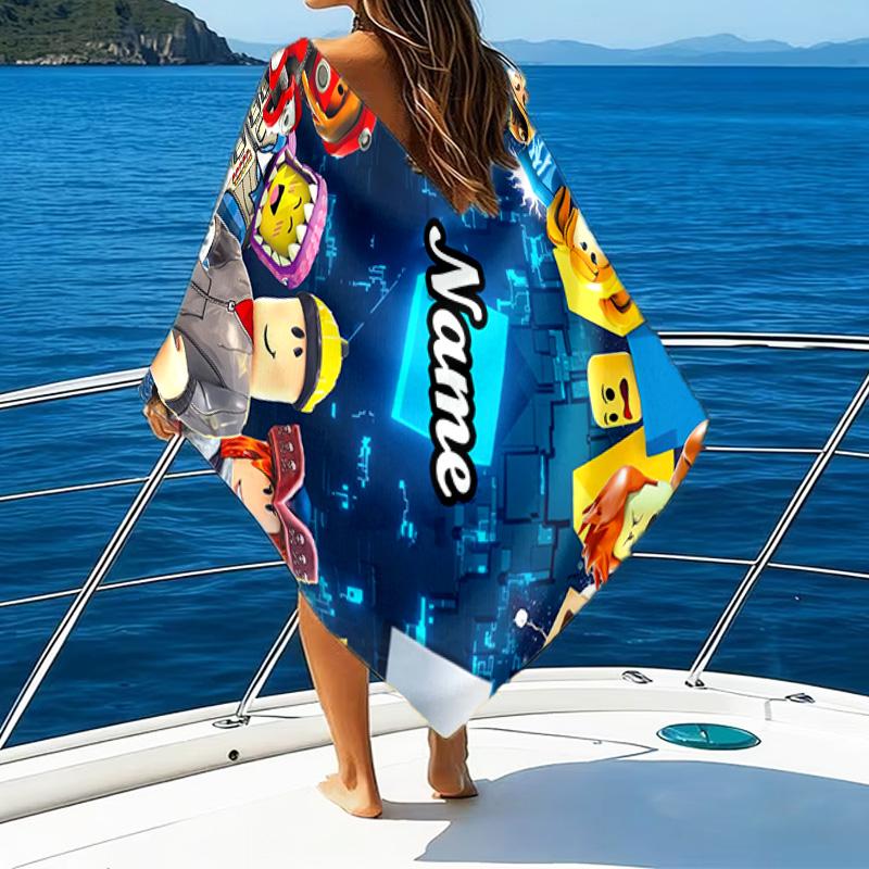 Custom Name Ro-blox Adventure Quests Microfiber Beach Towel Super Soft & Absorbent for Bath, Beach, Travel Bath Time Accessory, Fan gifts