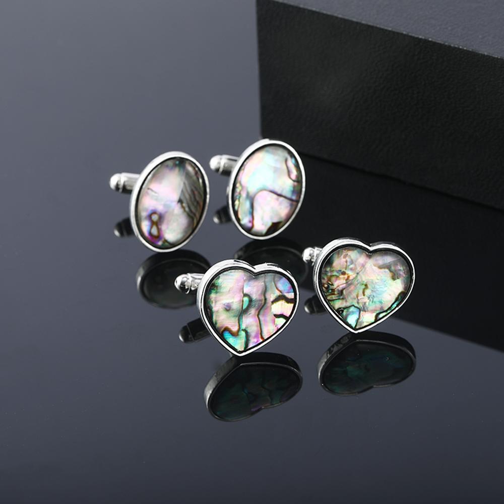 Elegant Abalone Shell Design Mens Cufflinks Funny Business Wedding Heart Oval Square Shaped Sleeve Button