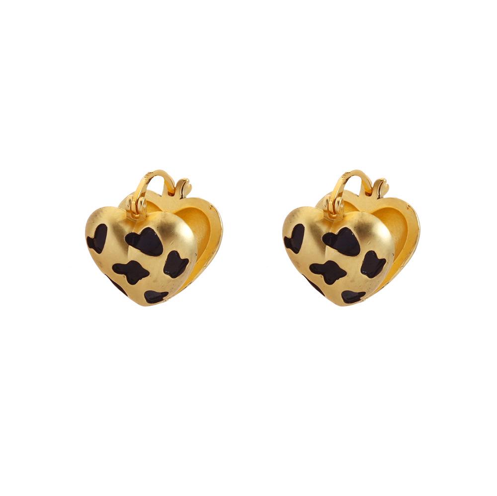 Leopard Print Gold Heart Matte Earrings - Douyin Bestseller Yadan Style Luxury Studs for Women