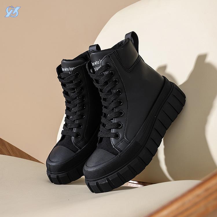 New black versatile heightened platform short Martin boots simple large size women's shoes sports and leisure shoes