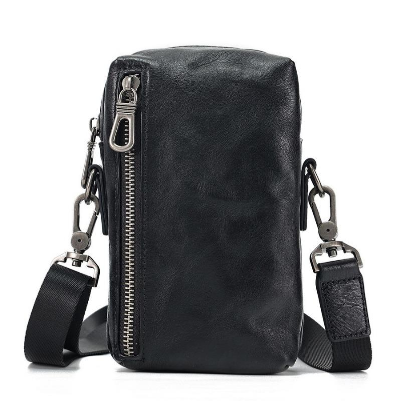 Genuine Leather Men's Bag Mobile Phone Bag Sports Waist Bag Vegetable-tanned Leather Men's Crossbody Bag