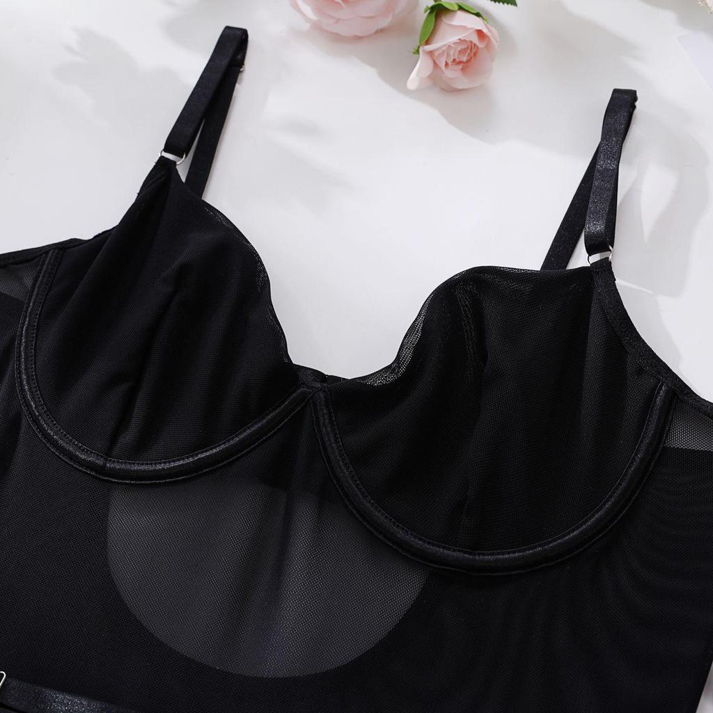 Sexy Mesh See-Through Underwire Push-Up Bandage Leggings & Bodysuit Set for Women