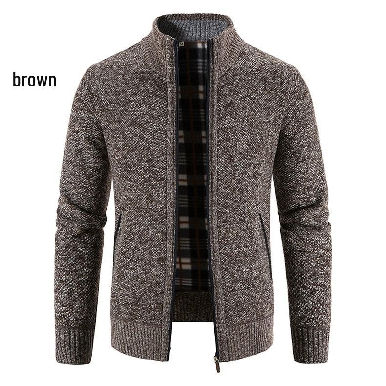 

Мужской кардиган большого размера из бархата с утолщением на осень/зиму 2023 года, со стойкой воротником - пальто приталенного кроя. S кофейный