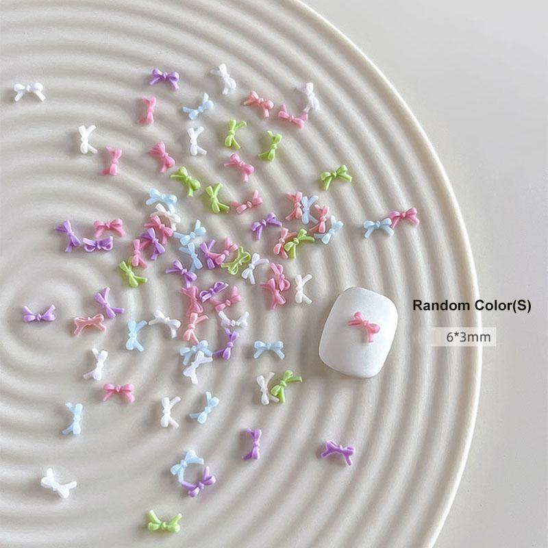 50Pcs Colorful Bow Nail Art Parts Charms Bulk Shiny Mini Resin Ribbon Nail Rhinestones Diy Summer Nail Art Decor Accessories