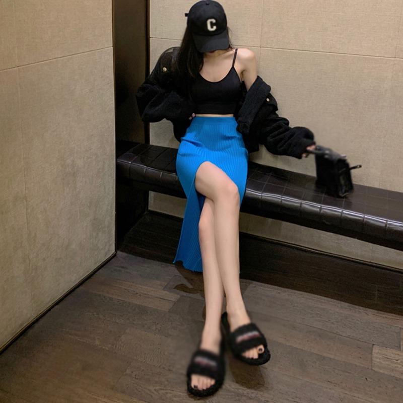 Women's Skirt Temperament High Waist Thin Elastic Force Split