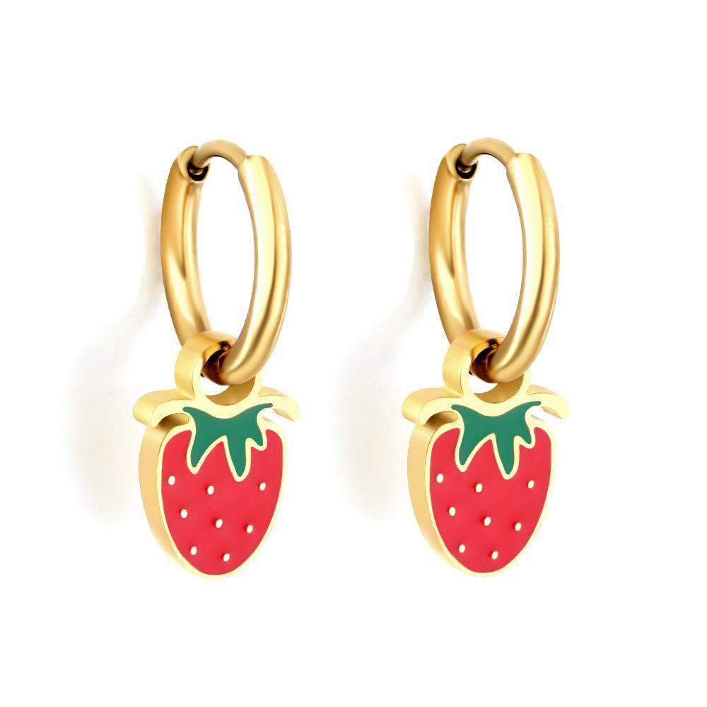 2026 Earrings Simple Personality Cute Bread Strawberry Cherry Fruit European and American Earrings