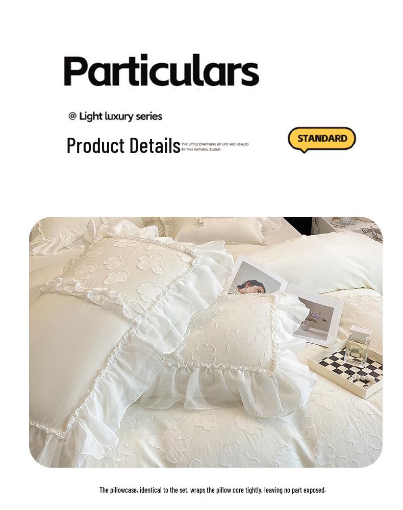 Prinzessinnen-Stil 100er-Zählung Hohe Dichte Weißes Spitzen-Satin Langstapel-Baumwolle 4-teiliges Bettwäsche-Set für Mutter und Baby Klasse A Re Baumwolle