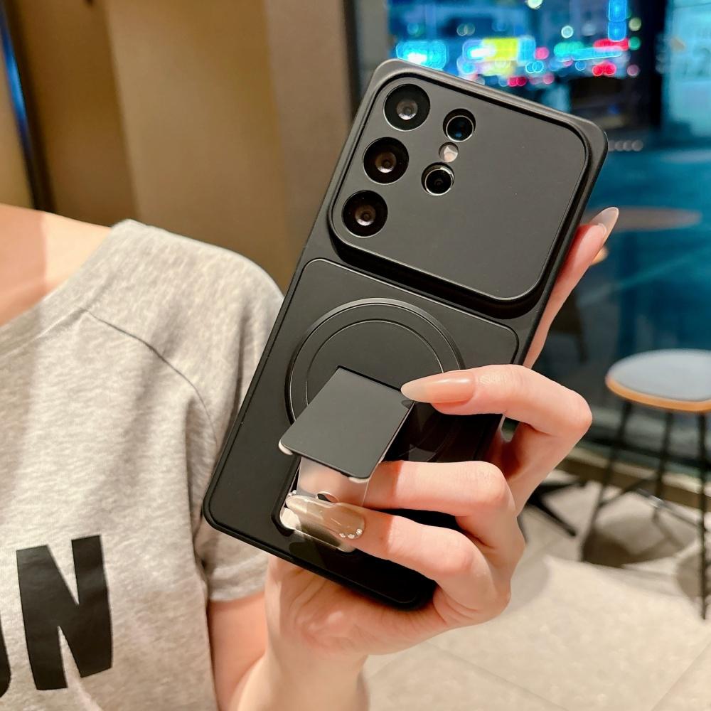 Luxury Magnetic Folding Bracket Matte Case for Samsung Galaxy S26 S25 Edge S24 S23 FE S21 S22 Ultra Plus for Magsafe Stand Cover