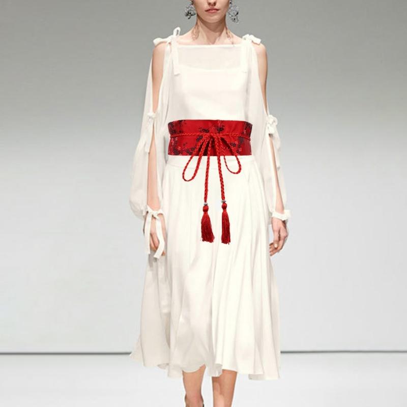 Japanese Style Clothing Kimono Wide Belt Women Sash Tie Streetwear Hanfu Belt Chinese Embroidered Fower Tassel Bandage Belt