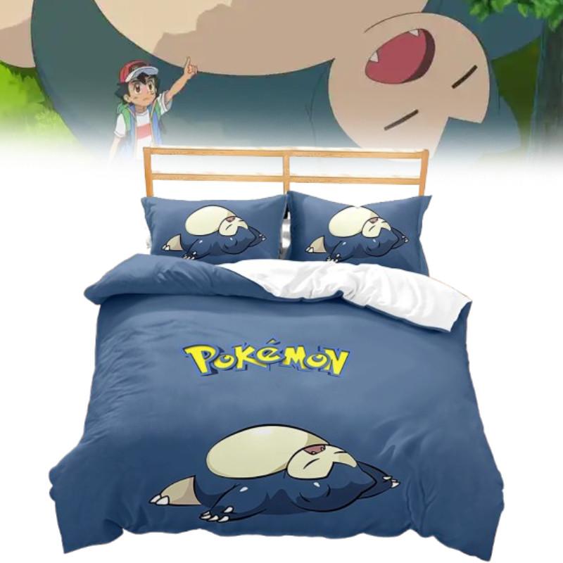Pokemon Snorlax 3d Digital Print Bed Set With Cartoon Pattern For Kids Bedroom Decor