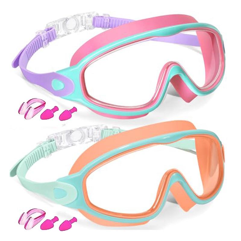 Swim Goggles for Kids 3-15 with Earplugs Large Frame Anti-Fog/UV Swimming Goggles for Boys Girls Toddler