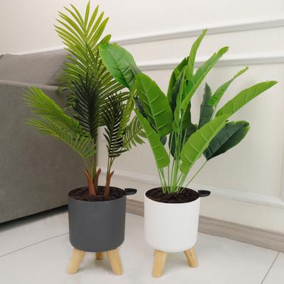 Self Watering Flower Pot Planter Pot with Solid Wood Legs Solid Color Flower Pot with Drainage Holes for Home Garden