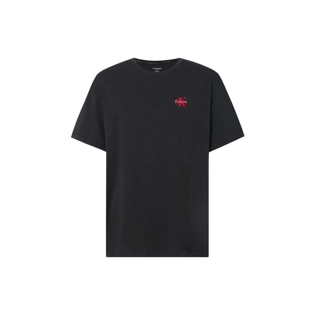 Calvin Klein Solid Color Round Neck Letter Print Fitted Short Sleeve T-Shirt Men tops Black NM2418E-UB1