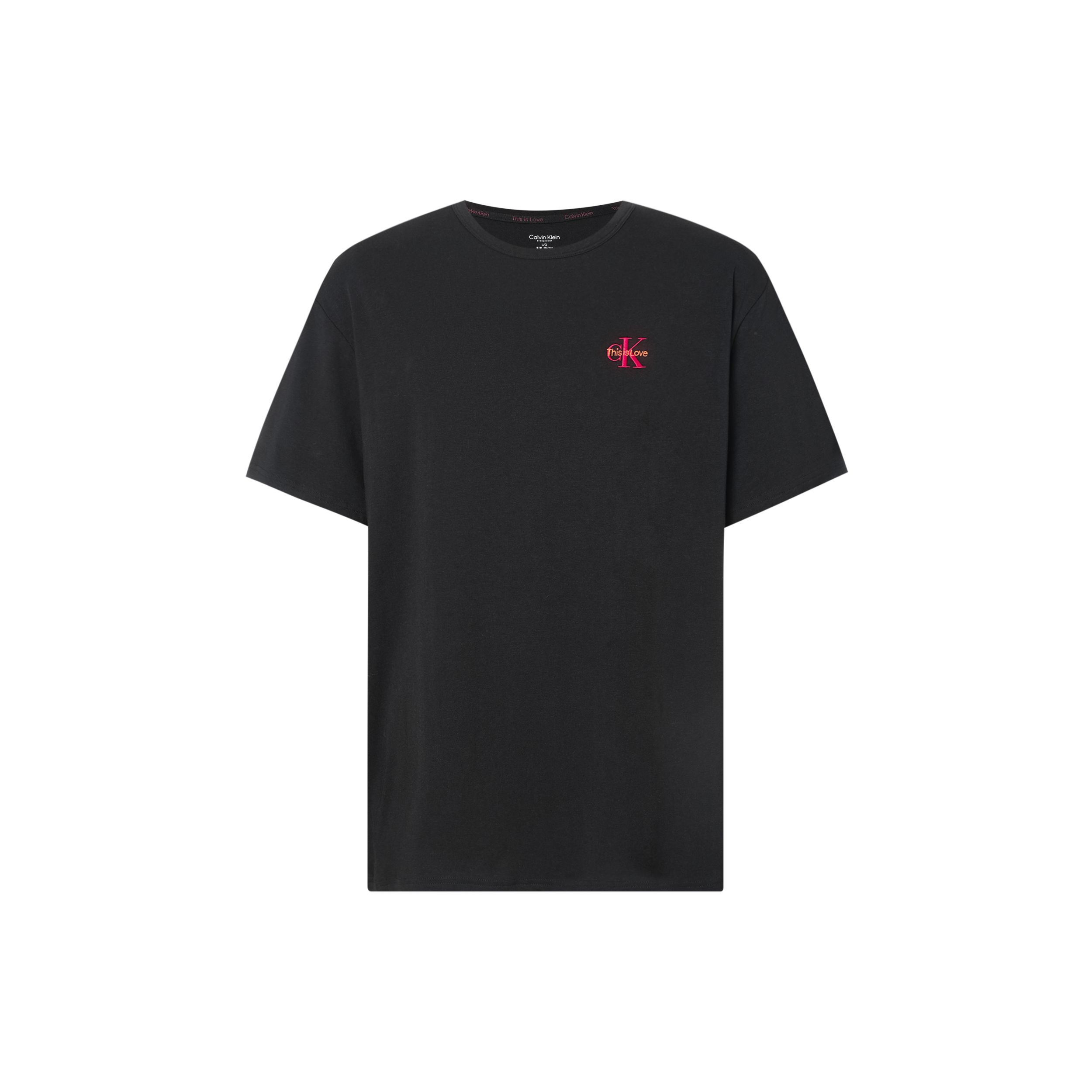 Calvin Klein Solid Color Round Neck Letter Print Fitted Short Sleeve T-Shirt Men tops Black NM2418E-UB1 L