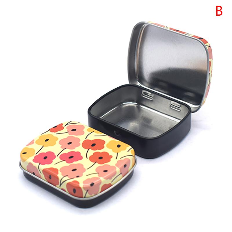 Portable Mini Metal Hinged Tin Box With Lid Rectangular Small Storage Container Candy Pill Case Pill Organizer Capsule Box