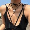 Exaggerated Black Velvet Big Heart Pendant Choker Necklace Women Knotted Bowknot Adjustable Rope Chain Jewelry Wed Accessories