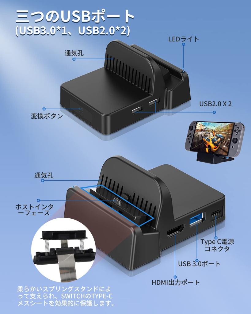 AOJAKI Switch Stand 4K Direct TV Switch Dock Heat Equipped with 3 USB Japanese Instruction Manual Included [TV/Tabletop Mode] Output, Dissipation,