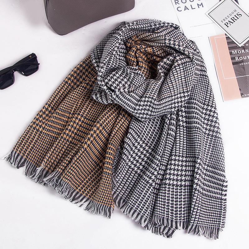 Foreign trade Korean version autumn and winter new models gradual change thousand bird grid scarf women s imitation cashmere thickened scarf shawl 195cm жёлтый