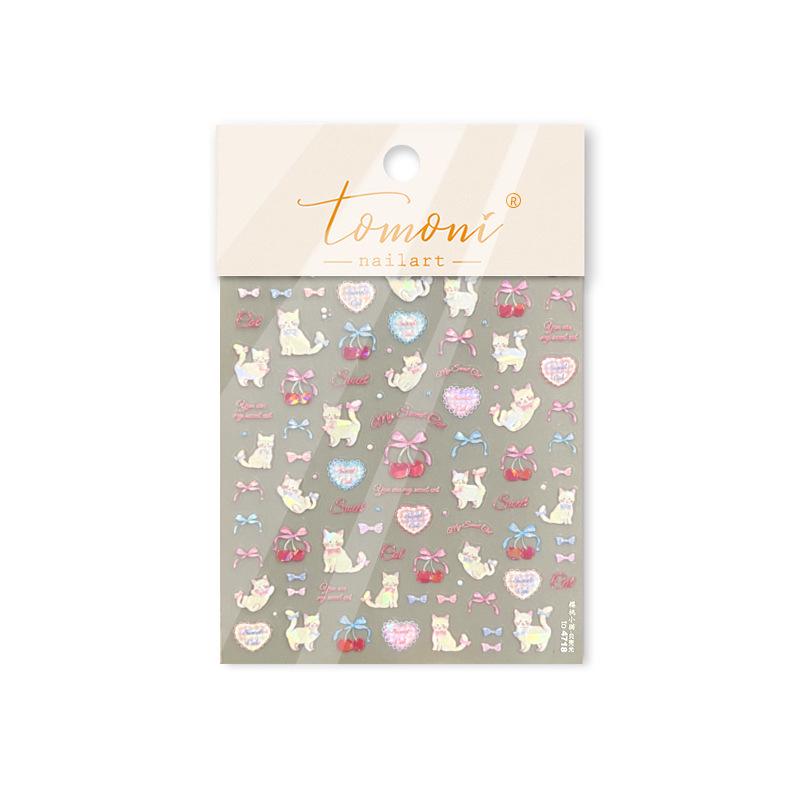 

Tomoni Embossed Nail Stickers - Popular Japanese Children s Stationery with Cherry and Kitten Designs for Nail Art Mix