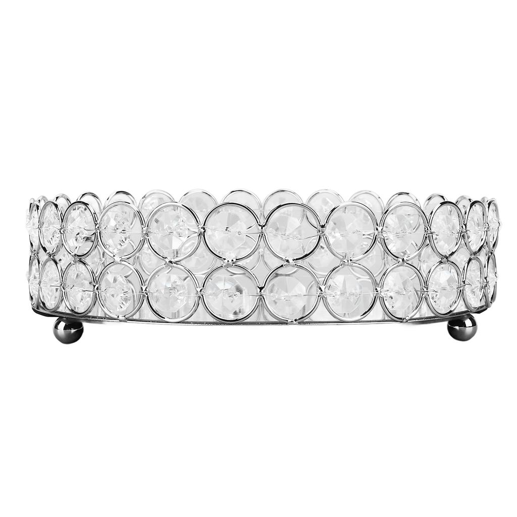 Crystal Cosmetic Makeup Tray 8in Round Display Tray Mirrored Metal Welded Structure for Food Perfume Jewelry Wine Silver