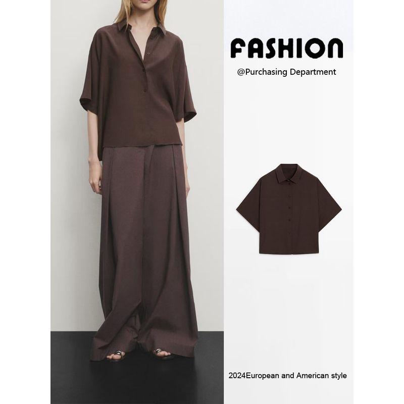 Za2024 Summer New Product Women's Clothes French Style Retro Work Clothing Elegant Lapel Short Sleeve Shirt 05115577 700