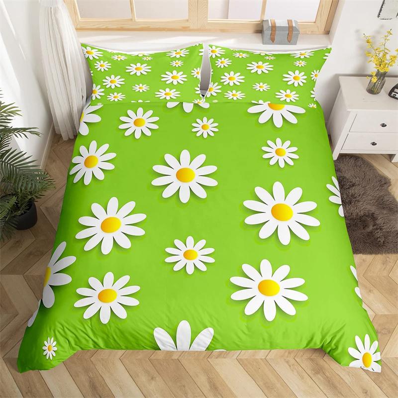 Daisy Duvet Cover Botanical Floral Bedding Set Microfiber Natural Blossom Flower Pattern Comforter Cover King For Boys Girl Room