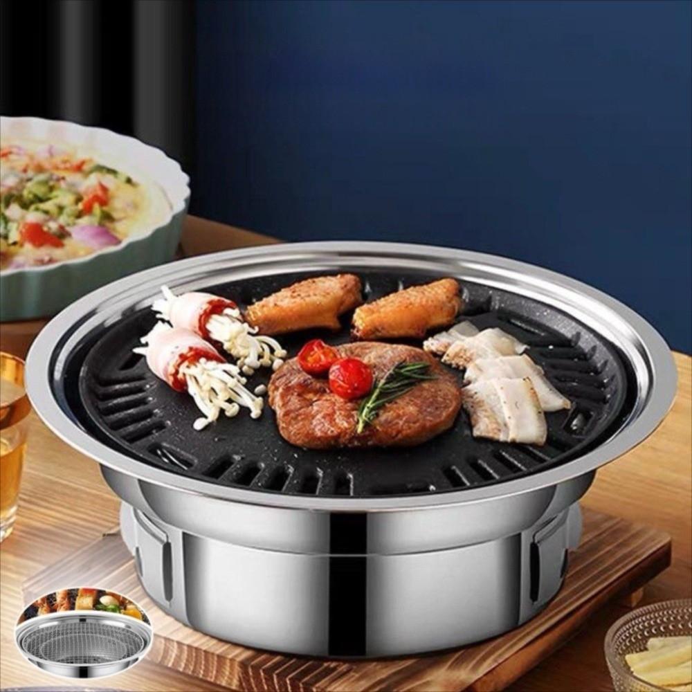 Smokeless Charcoal Barbecue Oven 2 in1 Stainless Steel Korean BBQ Grill Oven Non Stick Baking Pan BBQ Oven Pot Camping Picnic
