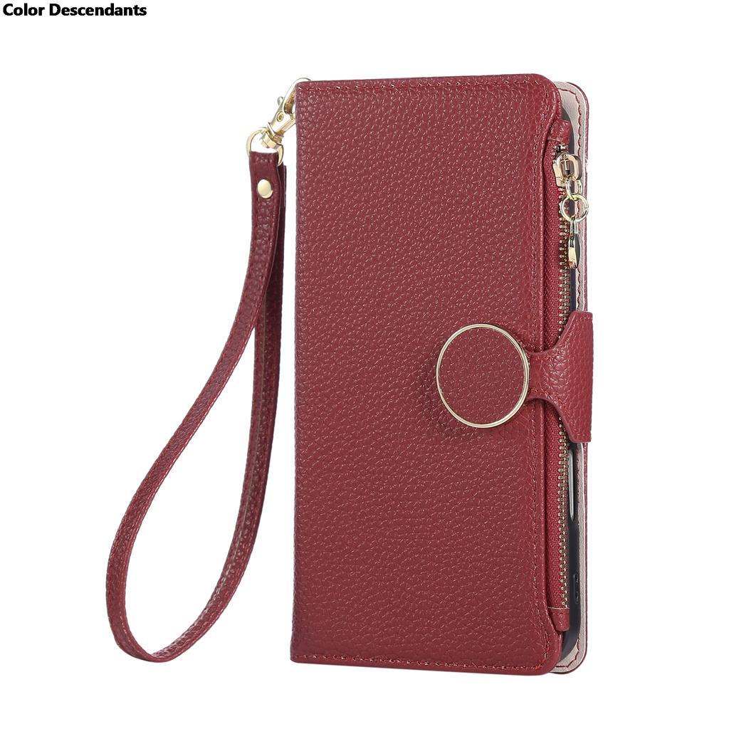 Wrist Strap Zipper Case For Vivo Y22S Y22 Y21 Y20 Y19S Y18 Y17 Y16 Y15 Y12 Y11 Y10 Y04 Y03 Flip Stand Multi 3 Cards Leather Cove