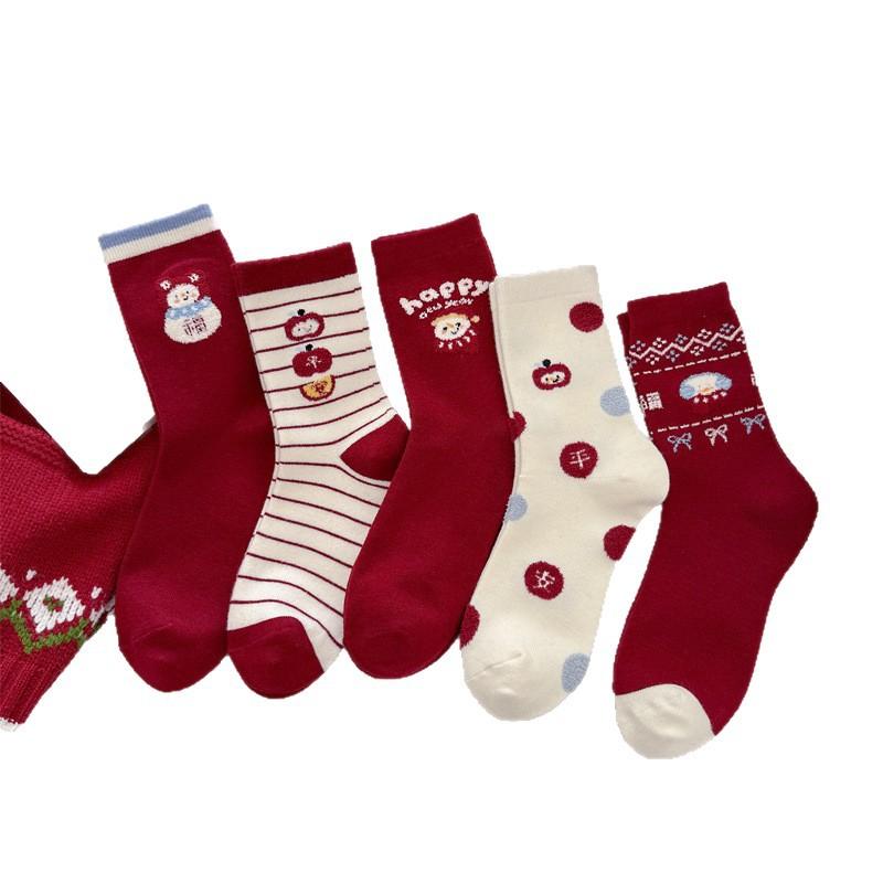 Woolen Socks for Women, Thick and Warm Mid-calf Socks for Autumn and Winter, Little Snowman Cartoon Versatile Long Socks