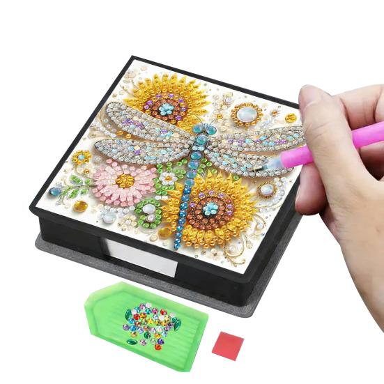DIY Note Box Diamond Art Kit Sticky Note Holder Craft Set Diamond Art Project Memo Pad Holder DIY Kit for Gift And Home Office Desk Decor