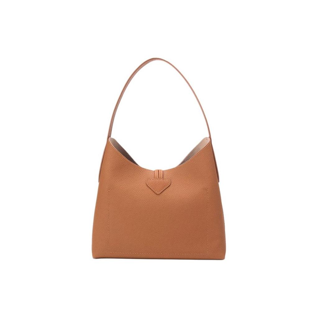 Longchamp Le Roseau 27 Solid Color Zipper Hidden Pocket Bamboo Buckle Leather Big Bag Tote Shoulder Bag Medium Women Bags Yellow-Brown 10153HPN016