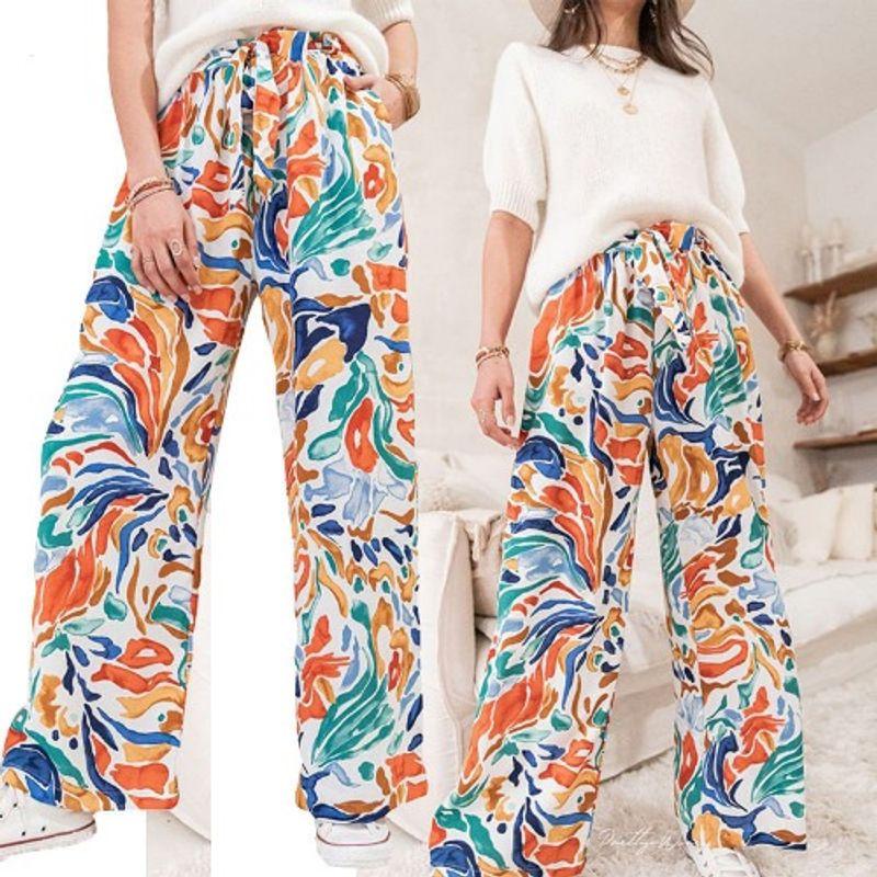 European Spring and Summer Elastic Waist Casual Wide-Leg Trousers