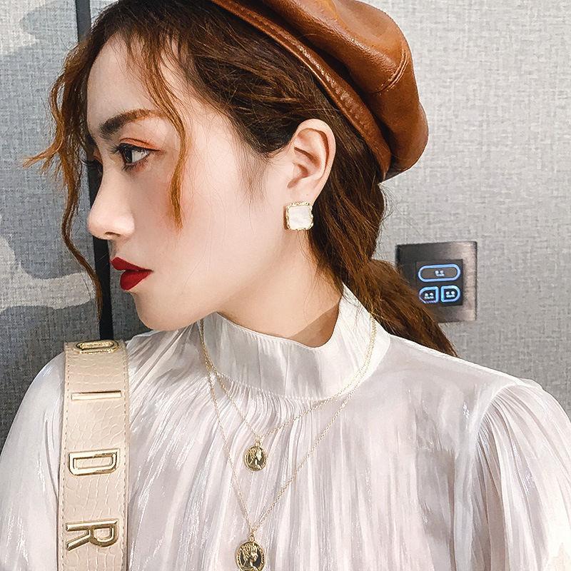 Geometric Square Personalized Stud Earrings Temperament Versatile Resin Retro French Small Earrings Earrings Women