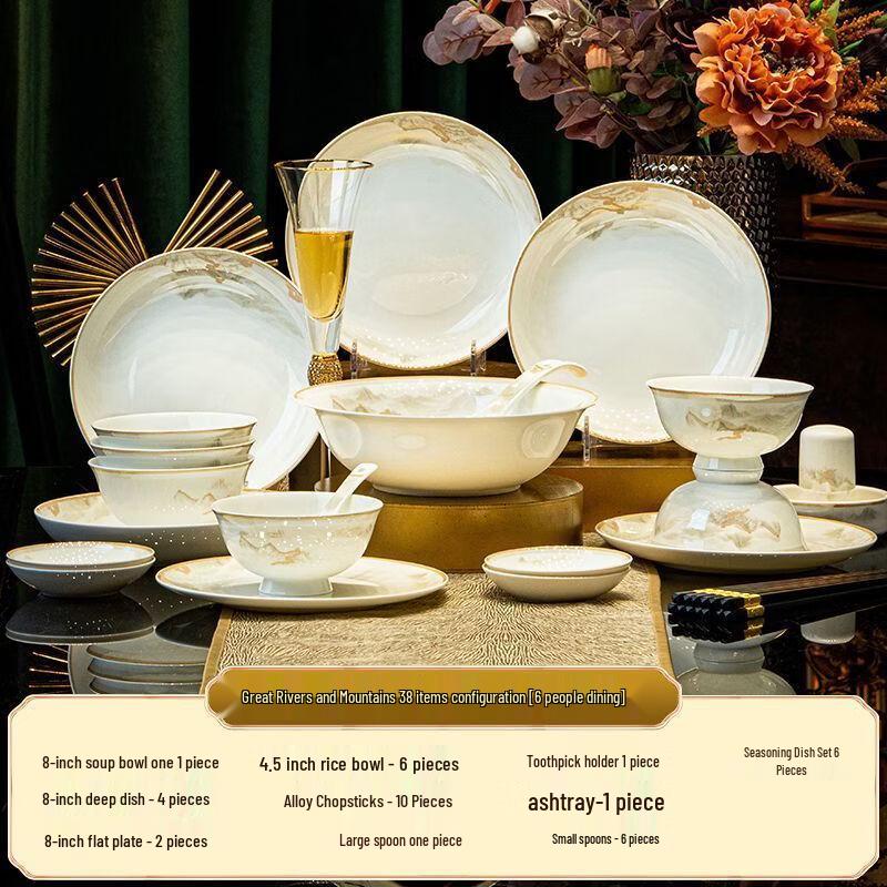 Jingdezhen Hand-painted Bone China 38-Piece Dinnerware Set