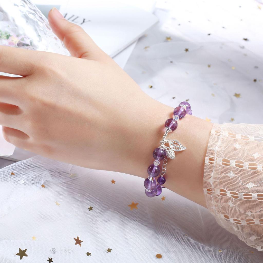 Natural Crystal Amethyst 925 Silver Bracelet Women'S Beads Beaded Jewelry Diy Bracelet