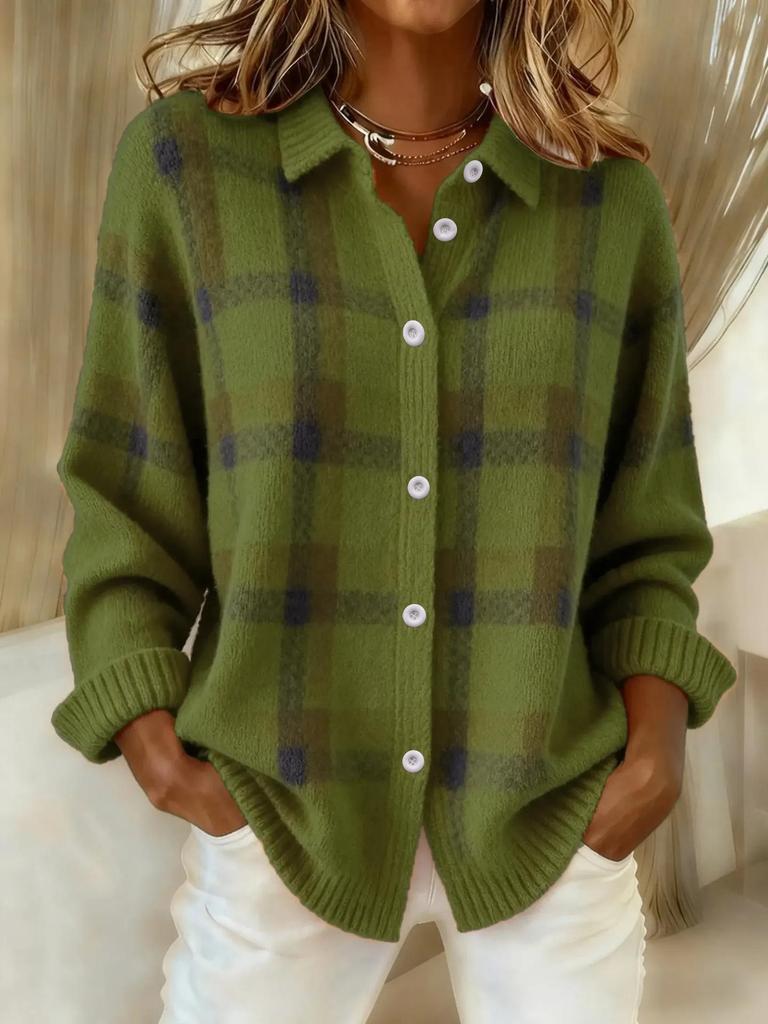 Women's Casual Plaid Long Sleeve Lapel Shirt Cardigan