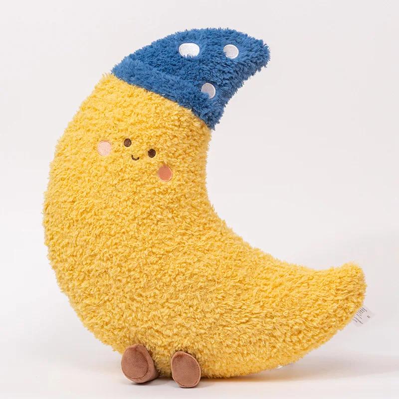 Oreiller Ciel Étoilé Dessin Animé Super Doux Nuage Soleil Lune Étoiles Arc-en-ciel Jouet en Peluche Décoration de Maison Apaiser Cadeau Dossier de Canapé yellow