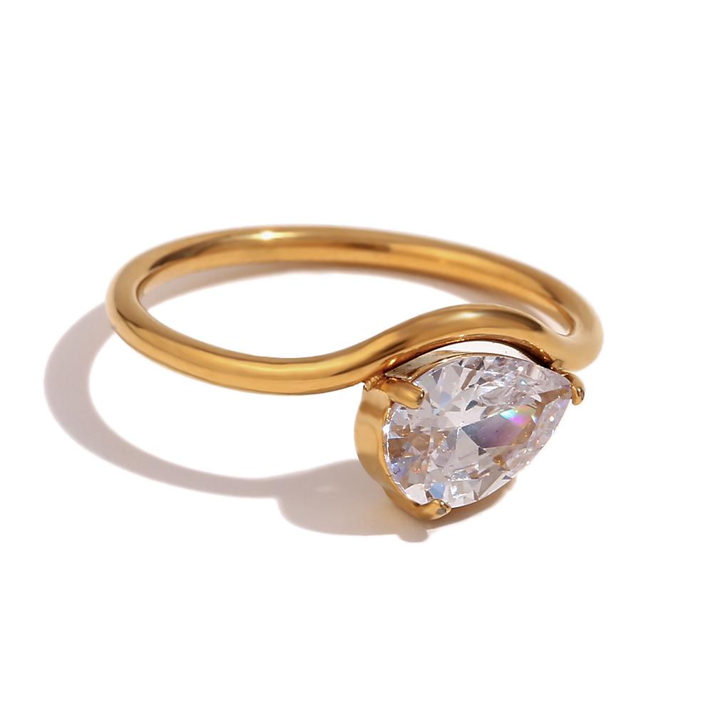 E.B.belle Water Droplet Shape Rhinestone Distortion Ring Gold/SIlver Color Stainless Steel Jewelry For Women Fashion Charm Gift