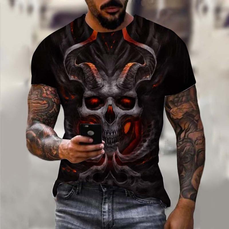 Men's T-Shirt Undead Skeleton Pattern 3d Print Short Sleeve  Casual Man Clothes Summer