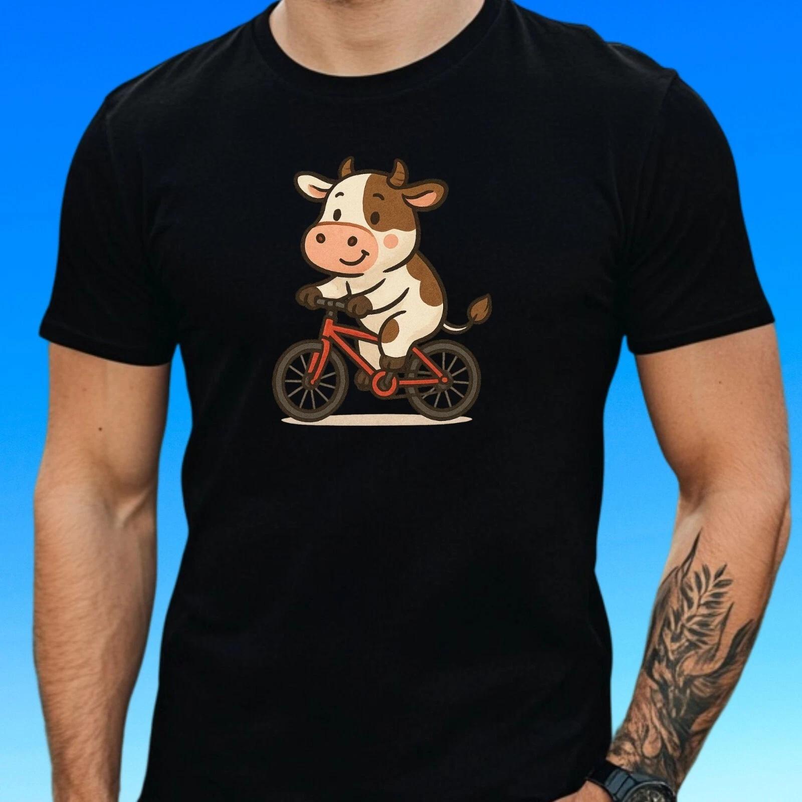 T-Shirt Herren Kuh auf Fahrrad Motiv Baumwolle Größe S bis 5XL XL