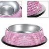SAVORI Bling Dog Bowls Pink, 640ML Handmade Bling Rhinestones Stainless Steel Pet Bowls Double Food Water Feeder for Puppy Cats Dogs - Set of 2